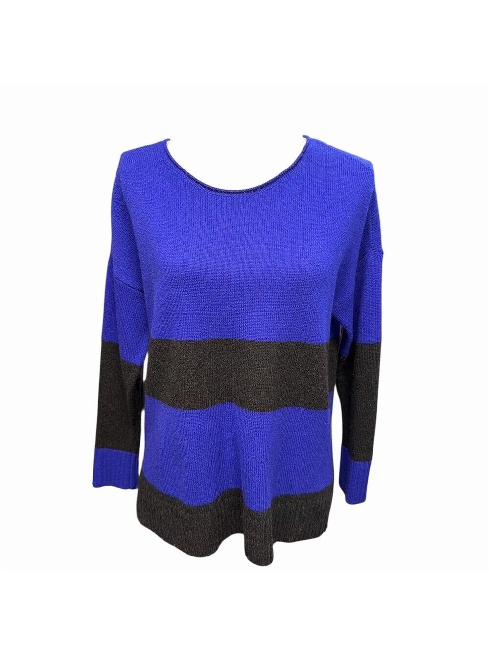 Eileen Fisher Sweater Yak Wool XS Blue & Charcoal Colorblock Striped (Oversized)